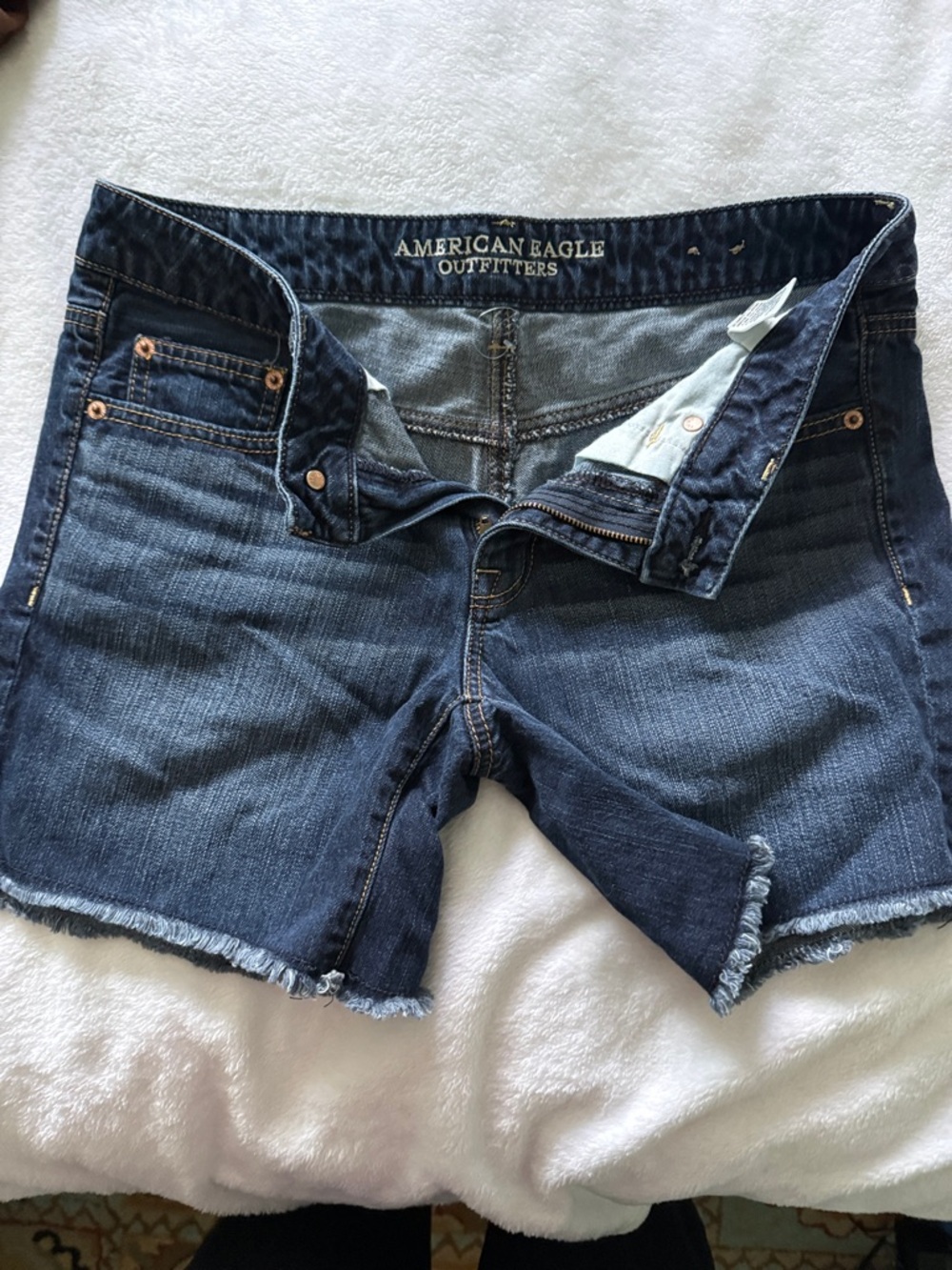 American Eagle Outfitters Navy Blue Frayed Hem Denim Shorts